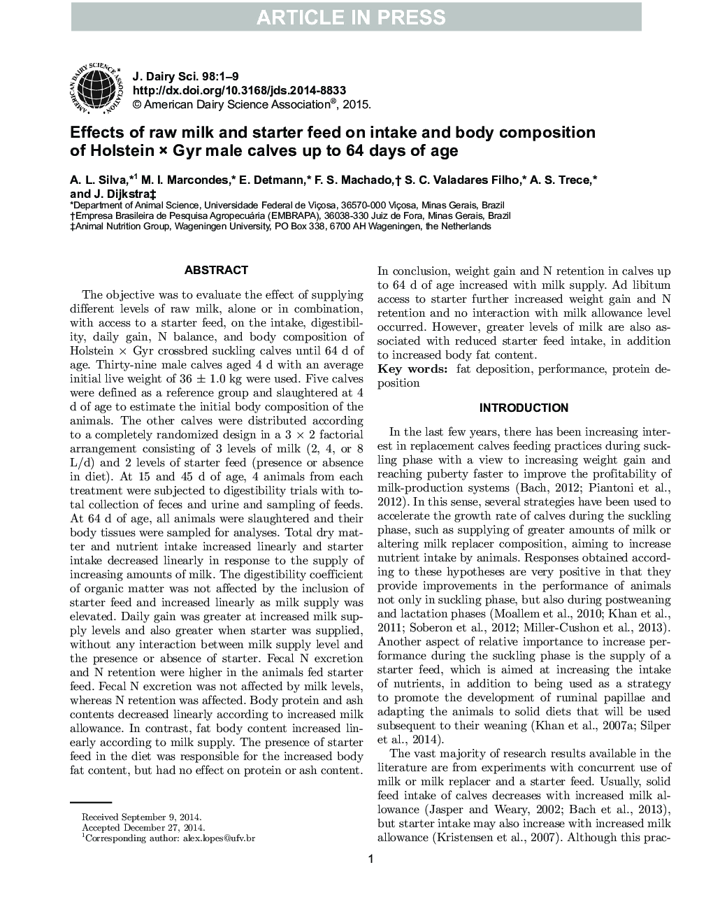 Effects of raw milk and starter feed on intake and body composition of Holstein Ã Gyr male calves up to 64 days of age