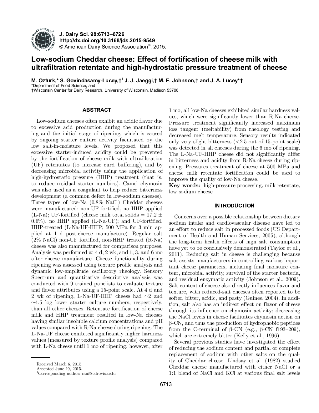 Low-sodium Cheddar cheese: Effect of fortification of cheese milk with ultrafiltration retentate and high-hydrostatic pressure treatment of cheese