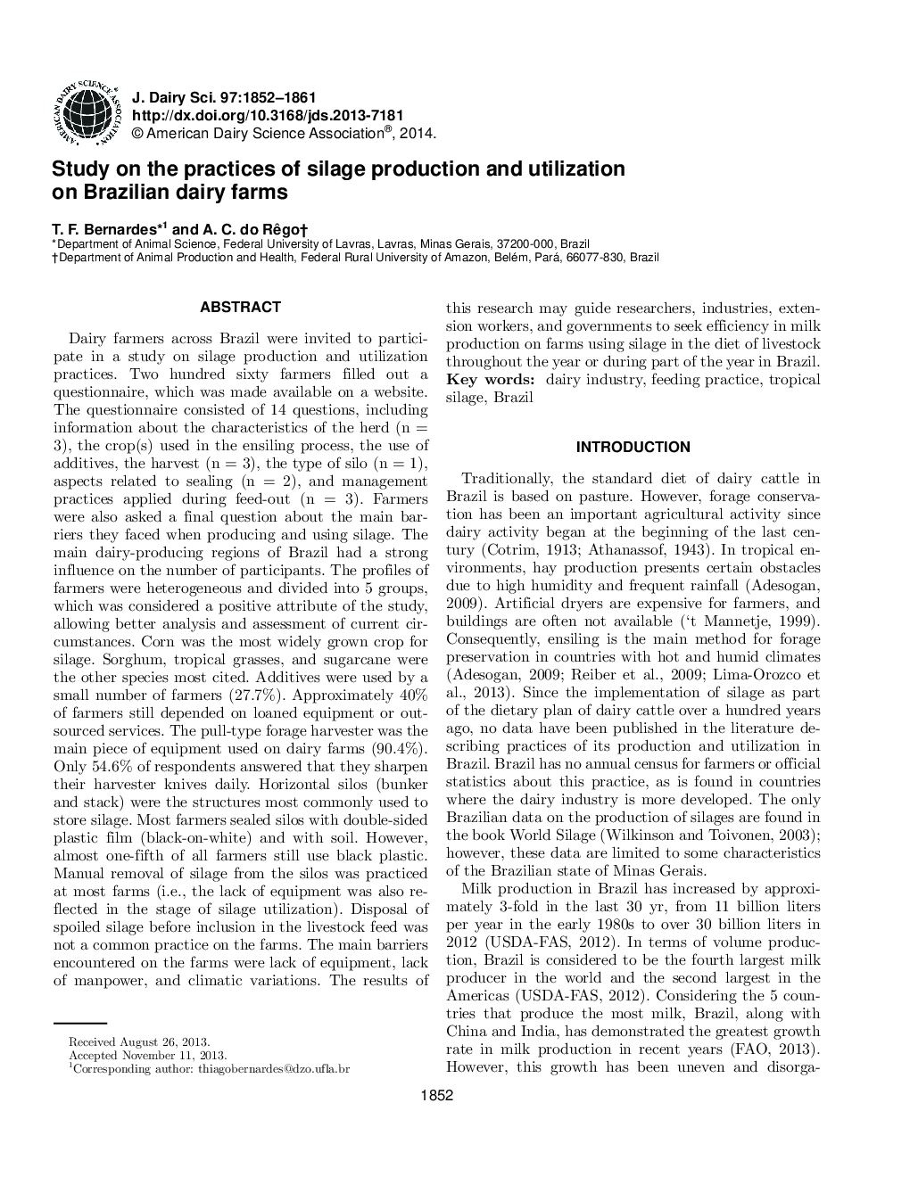 Study on the practices of silage production and utilization on Brazilian dairy farms