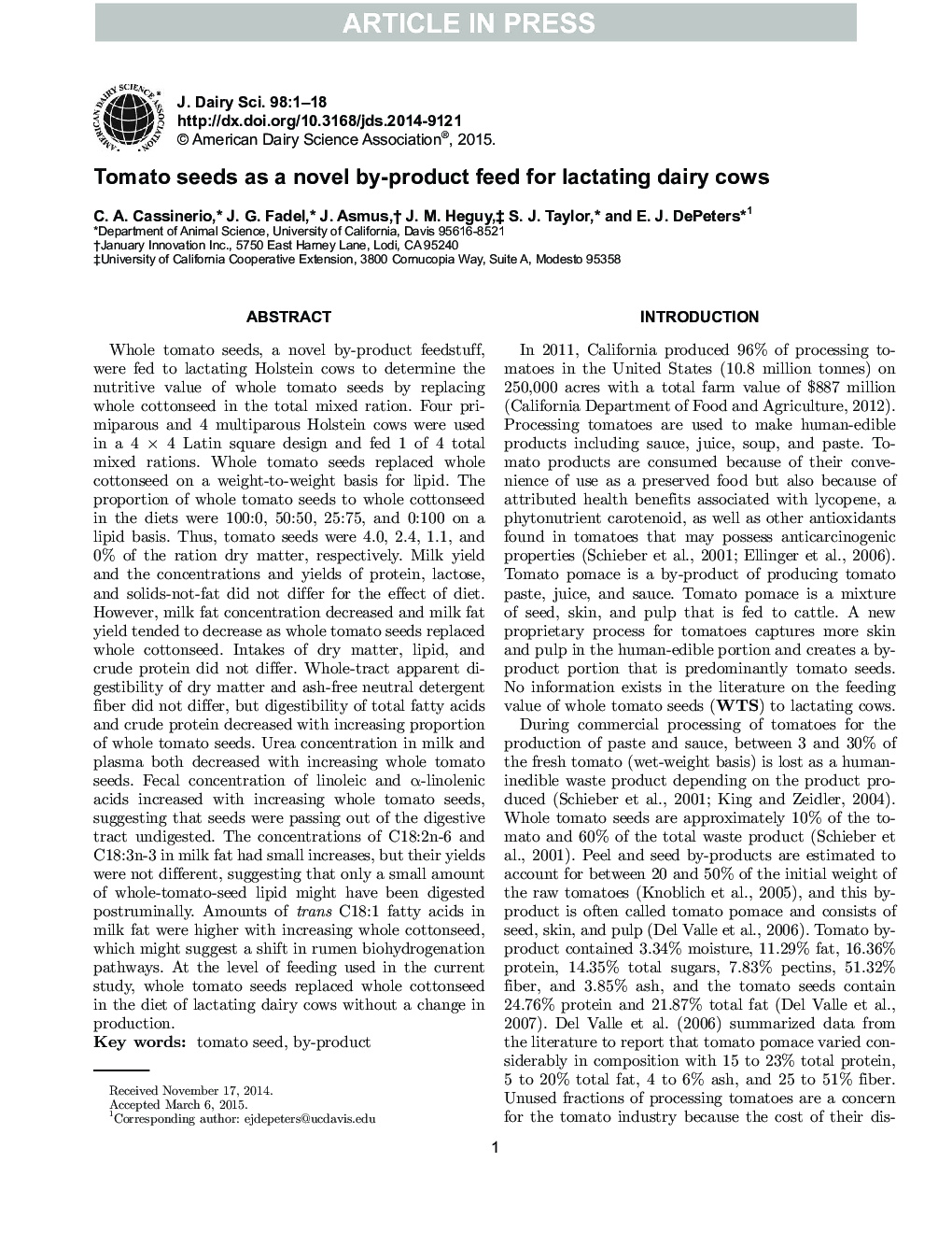 Tomato seeds as a novel by-product feed for lactating dairy cows