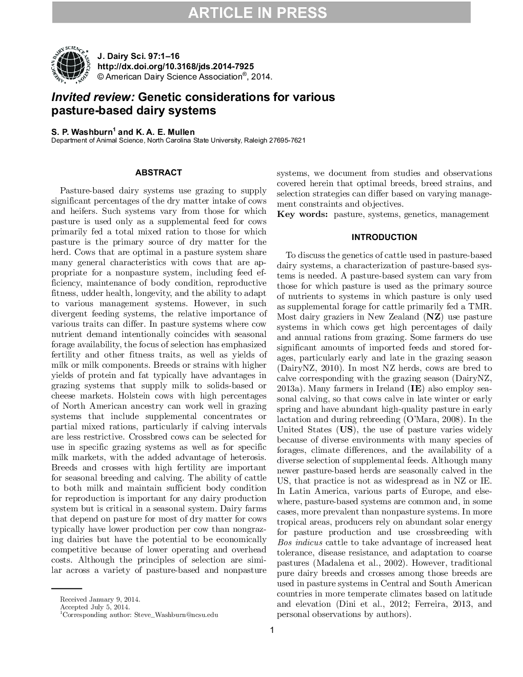 Invited review: Genetic considerations for various pasture-based dairy systems