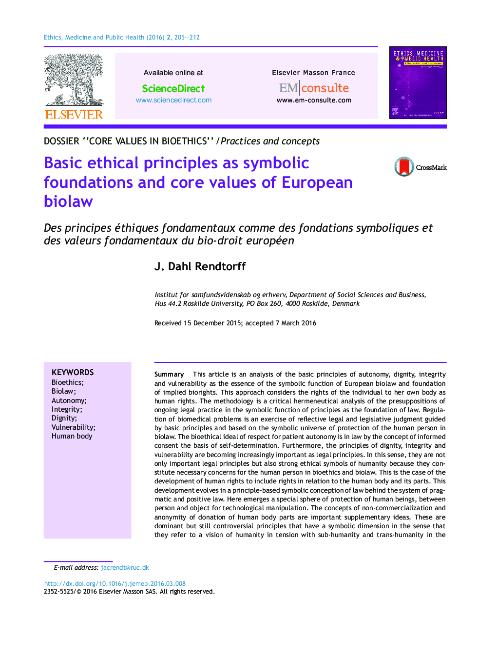 Basic ethical principles as symbolic foundations and core values of European biolaw