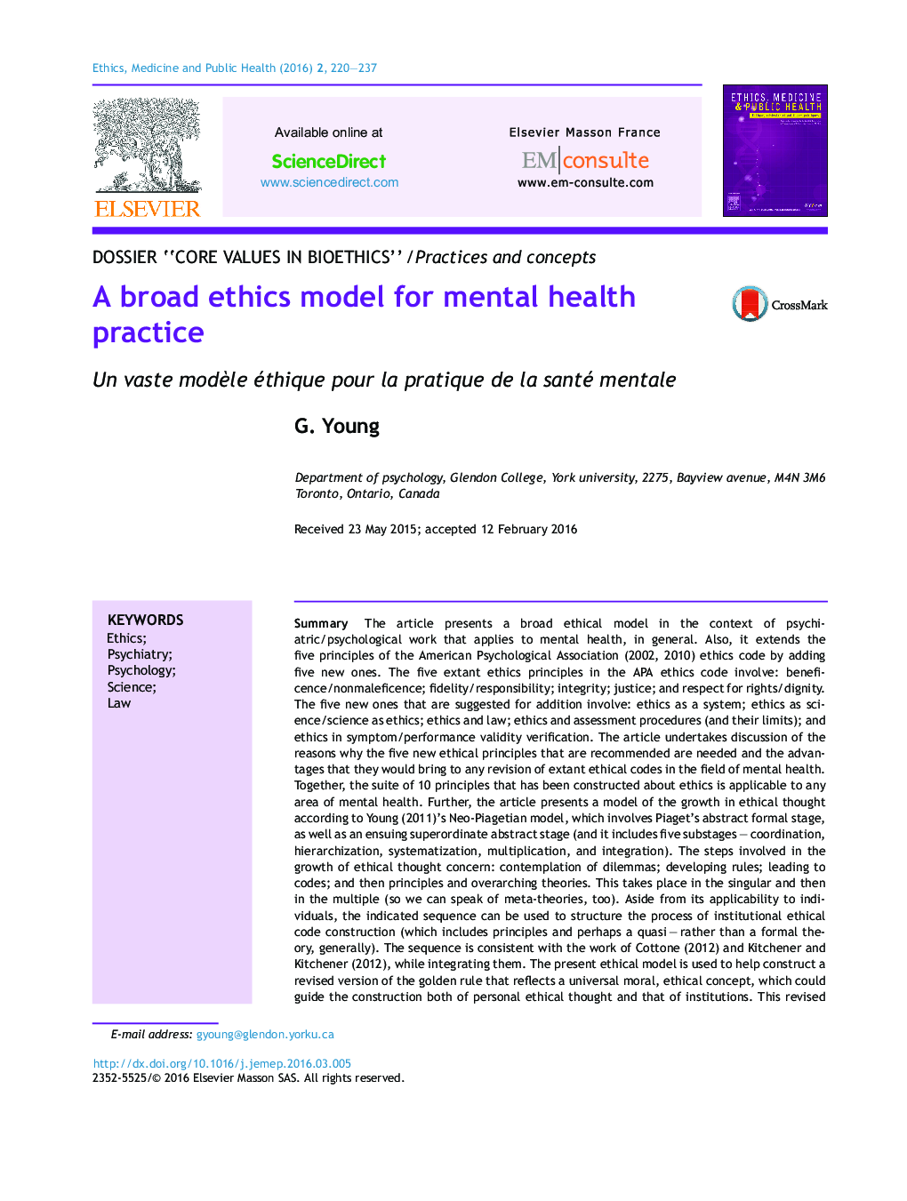 A broad ethics model for mental health practice