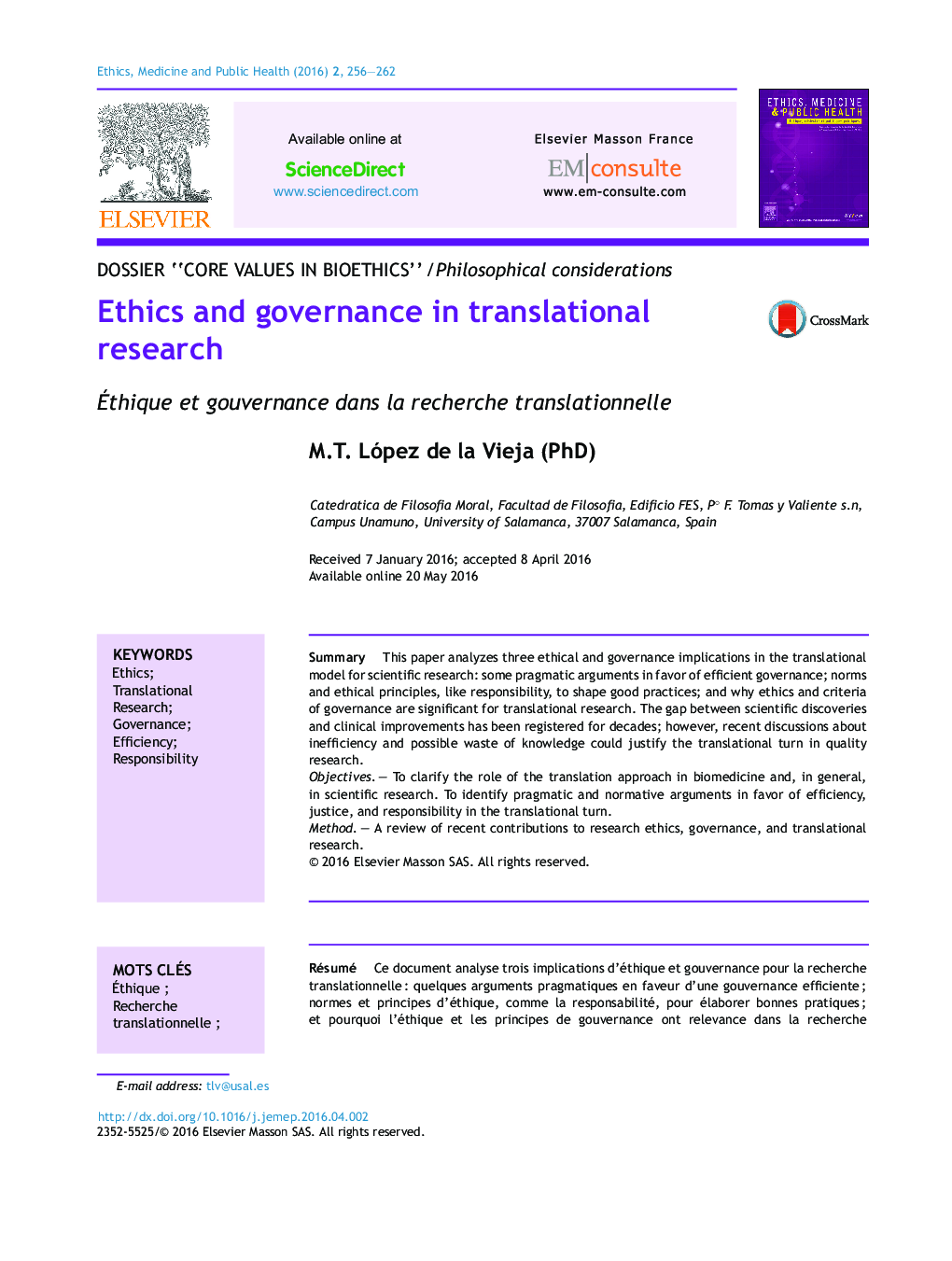 Ethics and governance in translational research