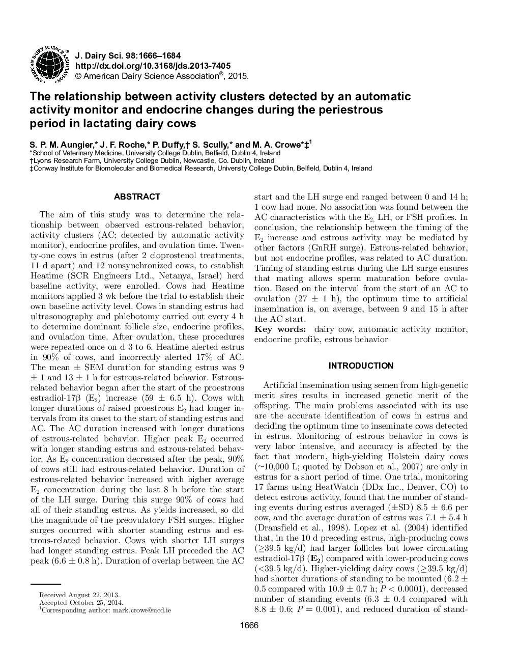 The relationship between activity clusters detected by an automatic activity monitor and endocrine changes during the periestrous period in lactating dairy cows