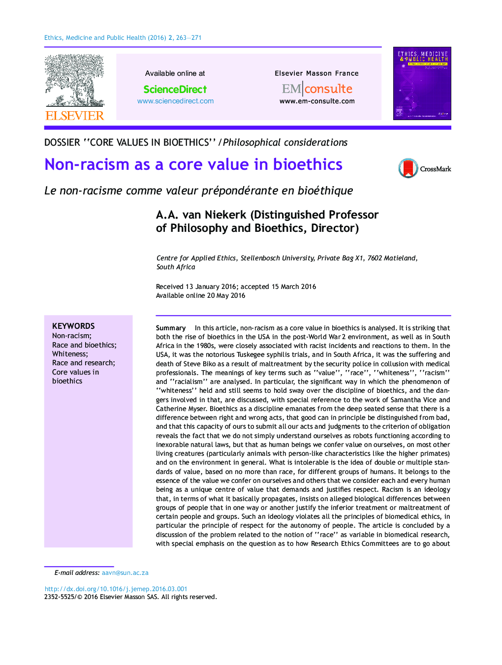Non-racism as a core value in bioethics