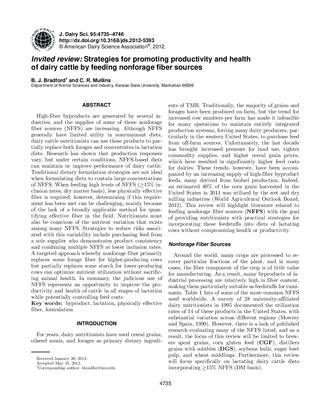 Invited review: Strategies for promoting productivity and health of dairy cattle by feeding nonforage fiber sources