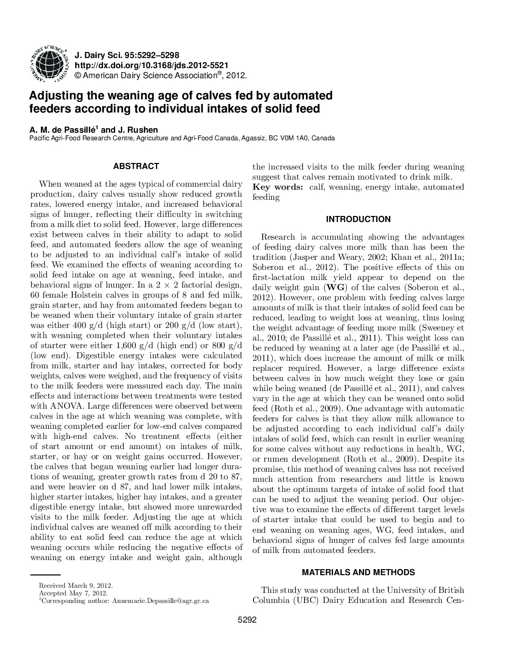 Adjusting the weaning age of calves fed by automated feeders according to individual intakes of solid feed