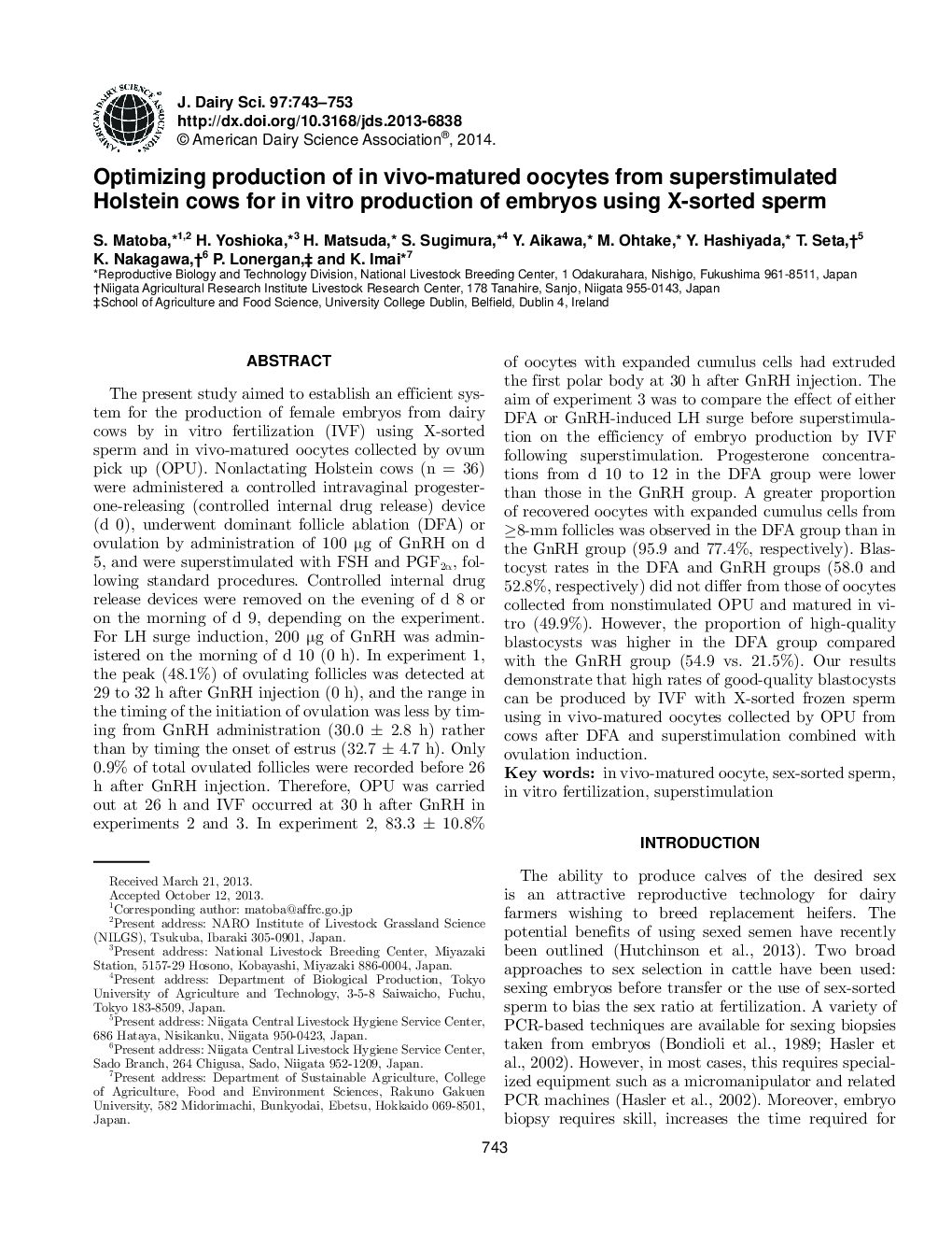 Optimizing production of in vivo-matured oocytes from superstimulated Holstein cows for in vitro production of embryos using X-sorted sperm