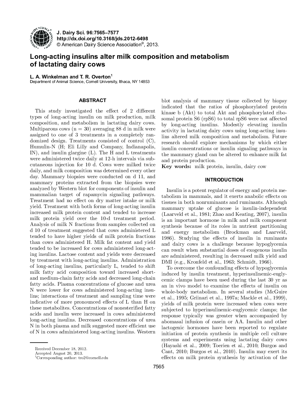 Long-acting insulins alter milk composition and metabolism of lactating dairy cows