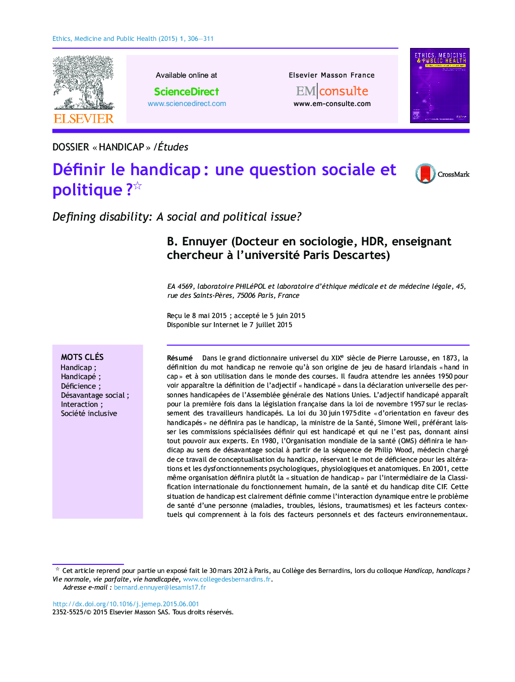 Définir le handicap : une question sociale et politique ? 
