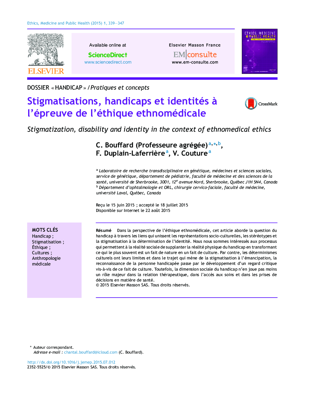 Stigmatisations, handicaps et identités à l’épreuve de l’éthique ethnomédicale