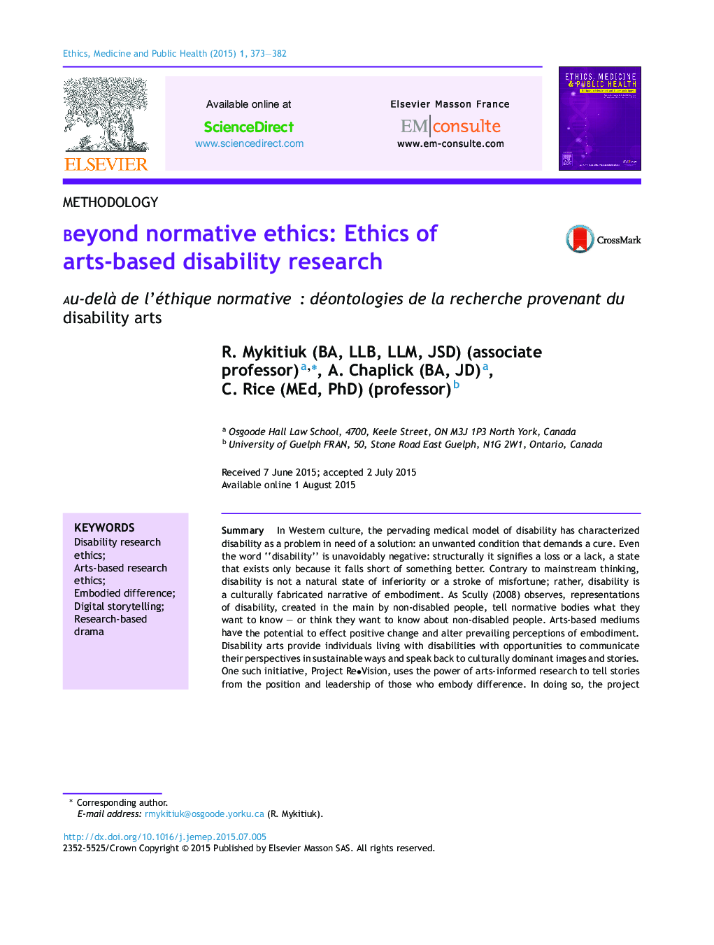 Beyond normative ethics: Ethics of arts-based disability research