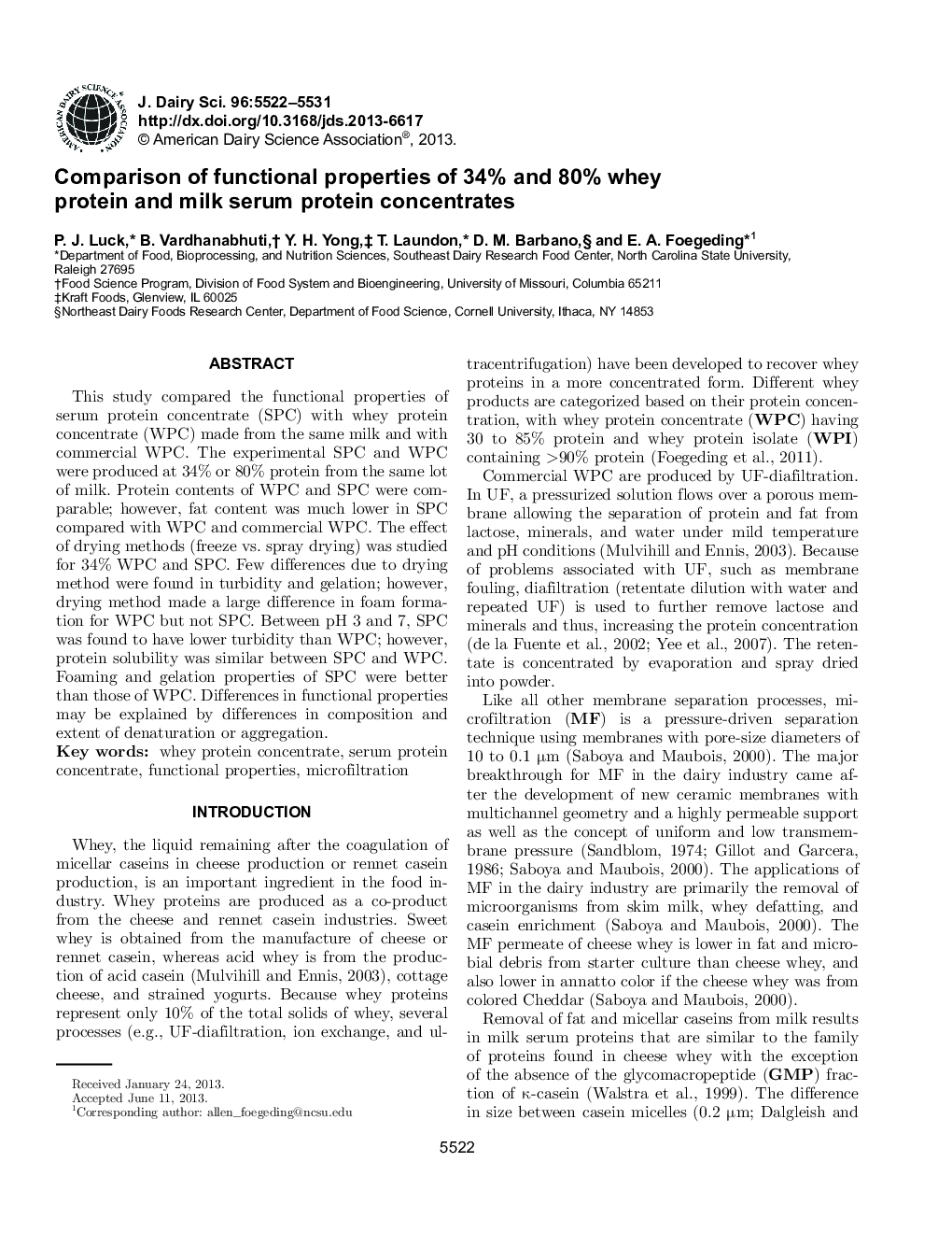 Comparison of functional properties of 34% and 80% whey protein and milk serum protein concentrates