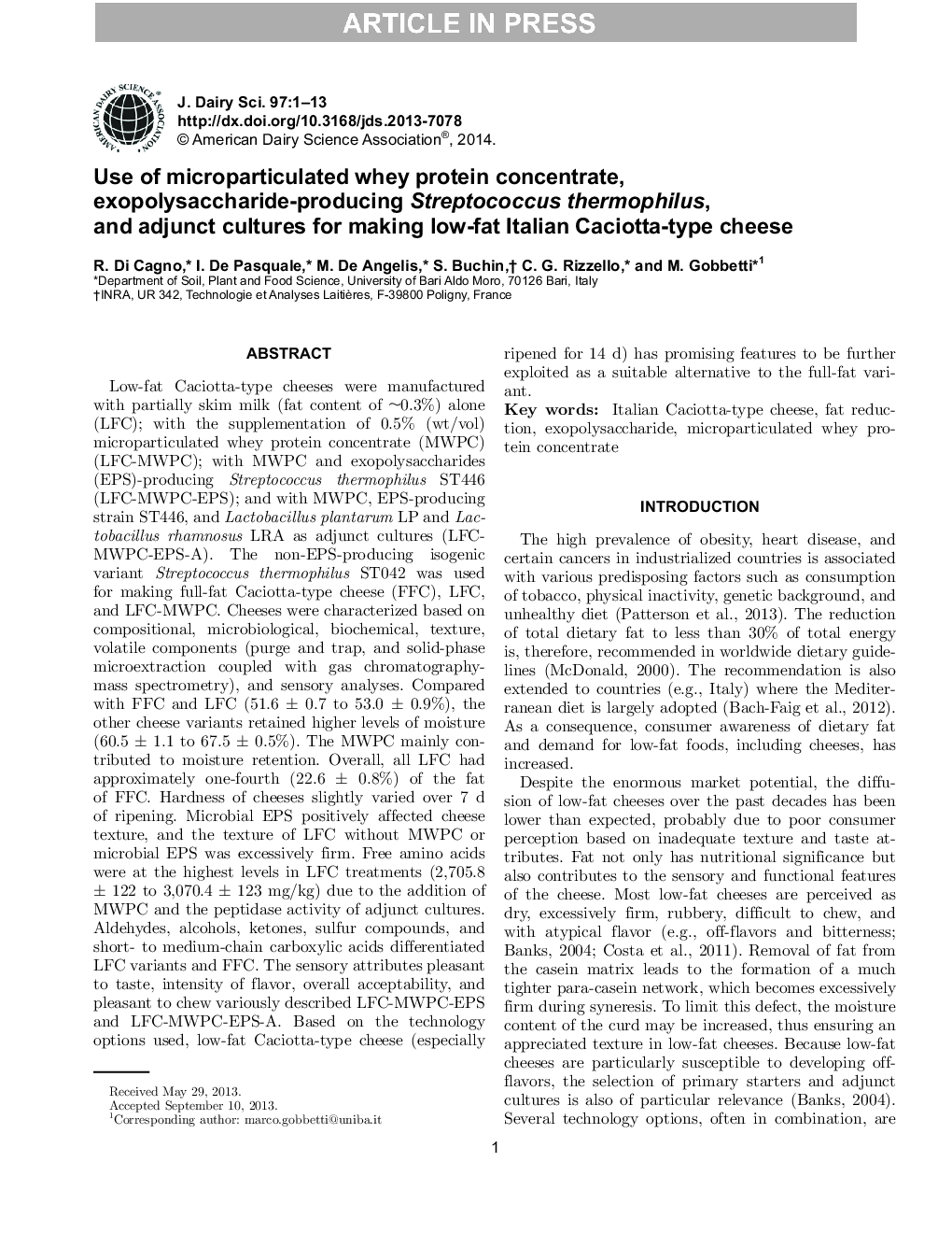 Use of microparticulated whey protein concentrate, exopolysaccharide-producing Streptococcus thermophilus, and adjunct cultures for making low-fat Italian Caciotta-type cheese