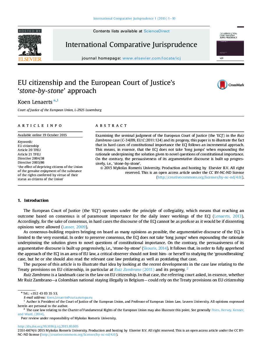 EU citizenship and the European Court of Justice׳s ‘stone-by-stone’ approach 