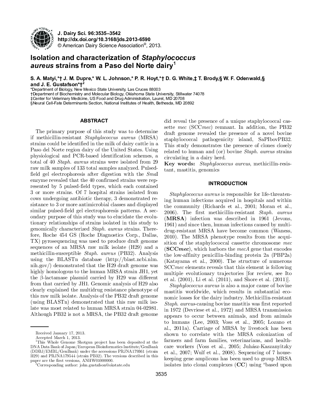 Isolation and characterization of Staphylococcus aureus strains from a Paso del Norte dairy1