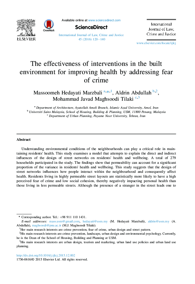 The effectiveness of interventions in the built environment for improving health by addressing fear of crime
