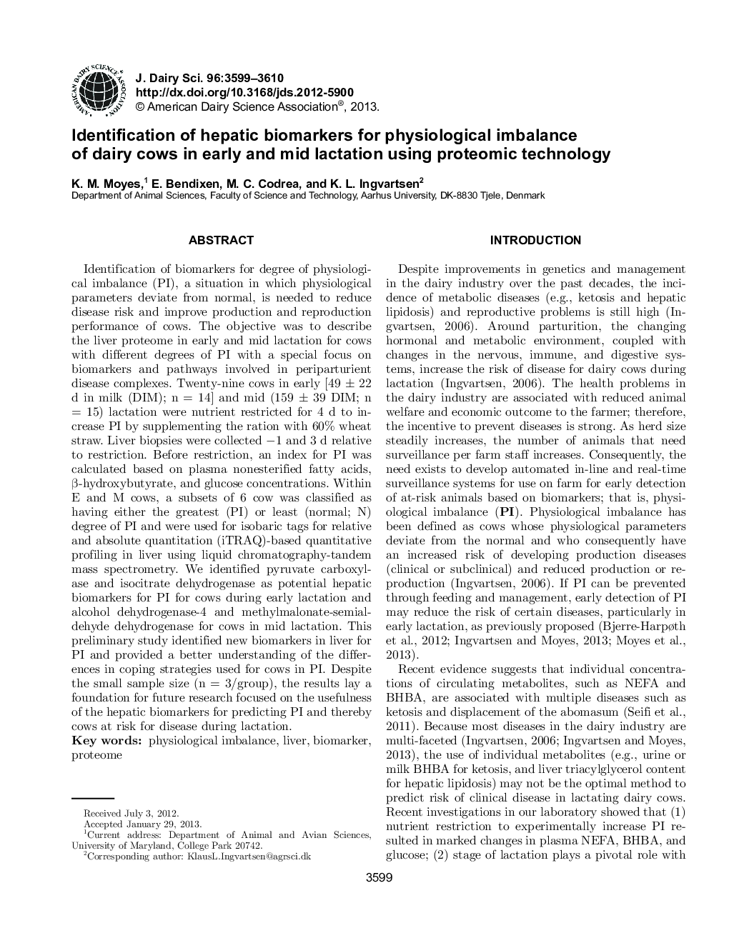 Identification of hepatic biomarkers for physiological imbalance of dairy cows in early and mid lactation using proteomic technology