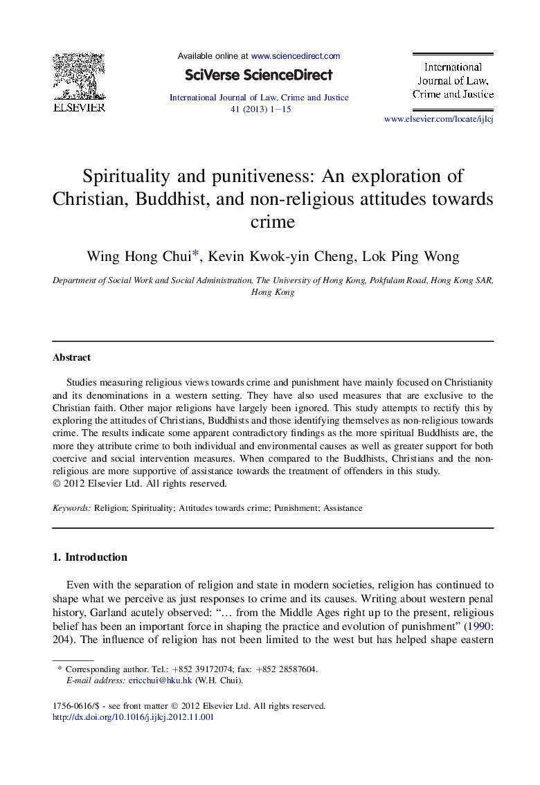 Spirituality and punitiveness: An exploration of Christian, Buddhist, and non-religious attitudes towards crime