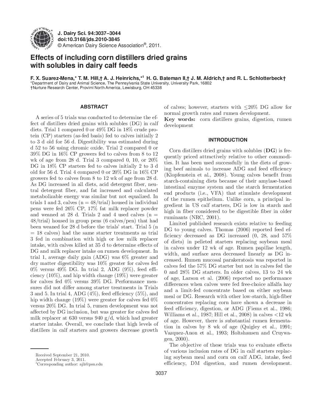 Effects of including corn distillers dried grains with solubles in dairy calf feeds