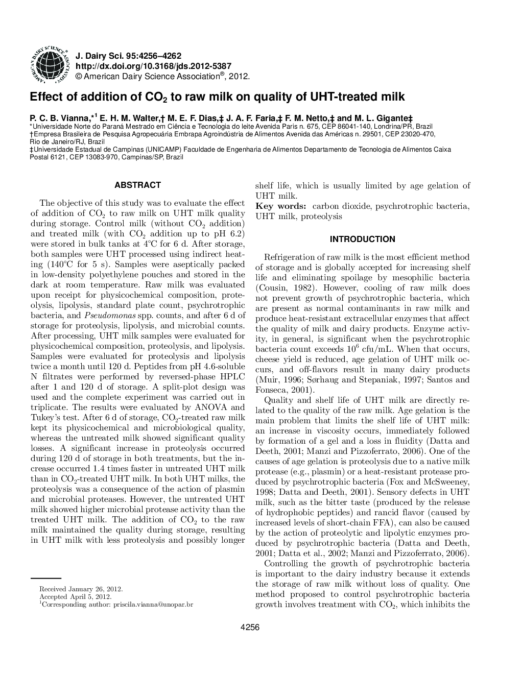 Effect of addition of CO2 to raw milk on quality of UHT-treated milk