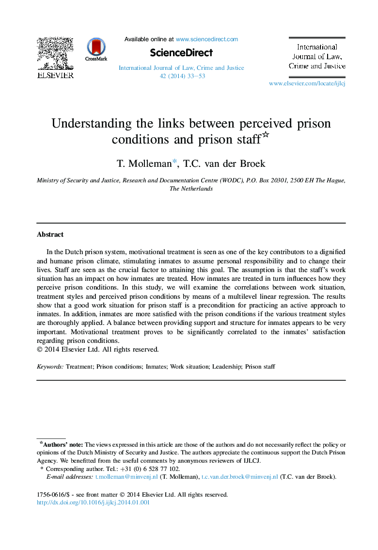 Understanding the links between perceived prison conditions and prison staff 
