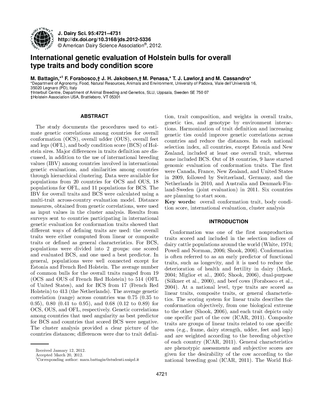 International genetic evaluation of Holstein bulls for overall type traits and body condition score