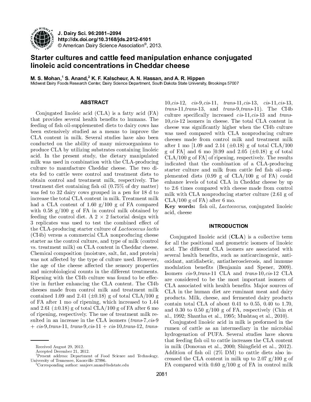 Starter cultures and cattle feed manipulation enhance conjugated linoleic acid concentrations in Cheddar cheese