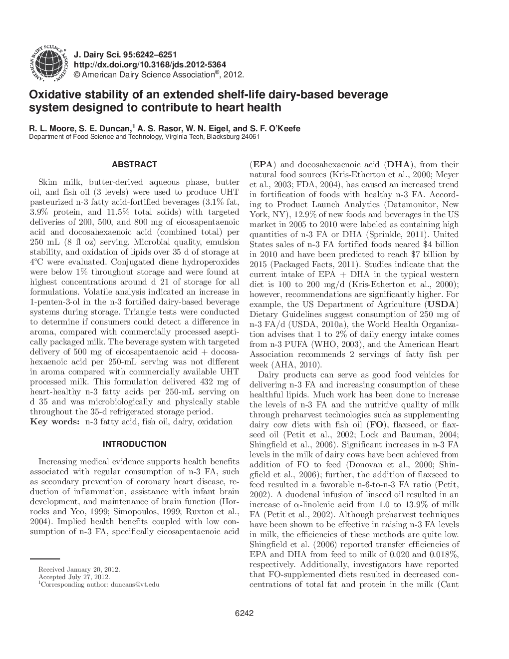 Oxidative stability of an extended shelf-life dairy-based beverage system designed to contribute to heart health