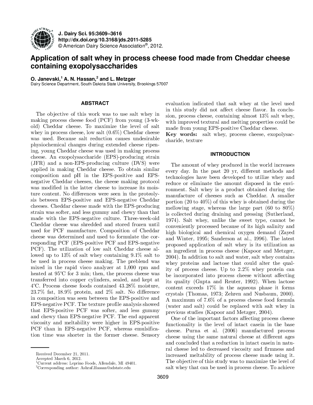 Application of salt whey in process cheese food made from Cheddar cheese containing exopolysaccharides