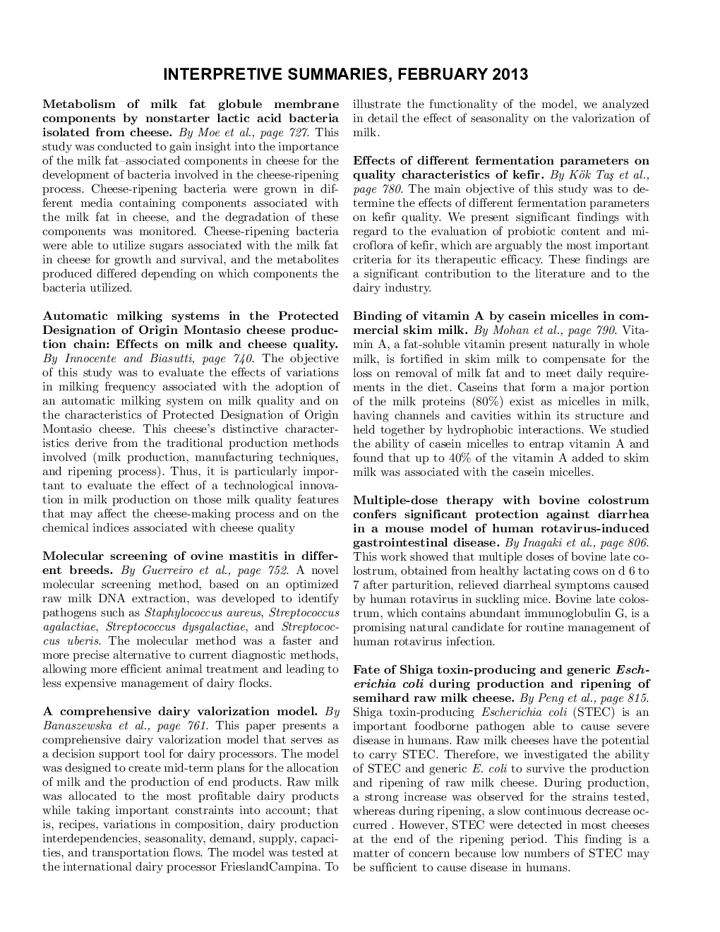 Interpretive summaries, February 2013