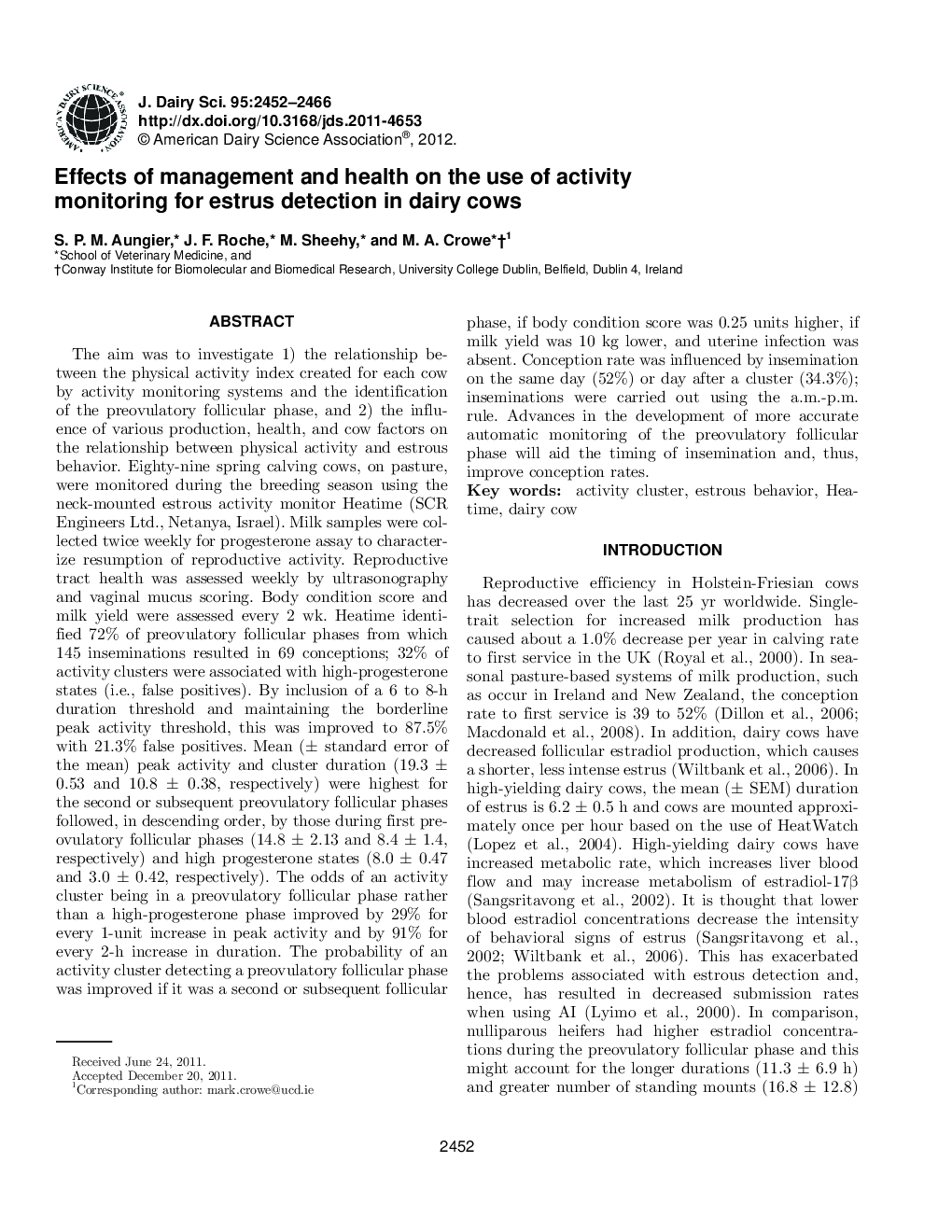 Effects of management and health on the use of activity monitoring for estrus detection in dairy cows