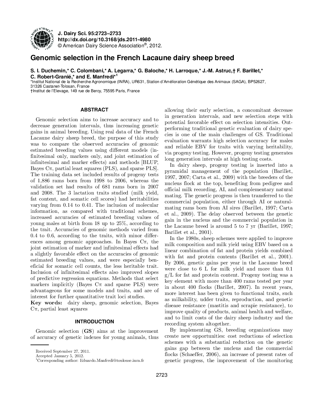 Genomic selection in the French Lacaune dairy sheep breed