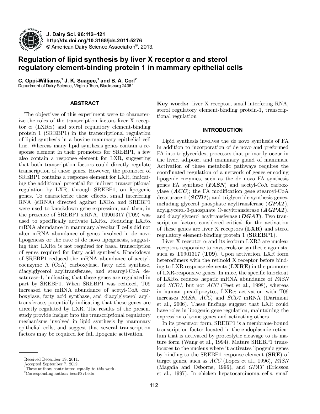 Regulation of lipid synthesis by liver X receptor Î± and sterol regulatory element-binding protein 1 in mammary epithelial cells