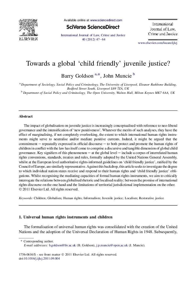 Towards a global ‘child friendly’ juvenile justice?