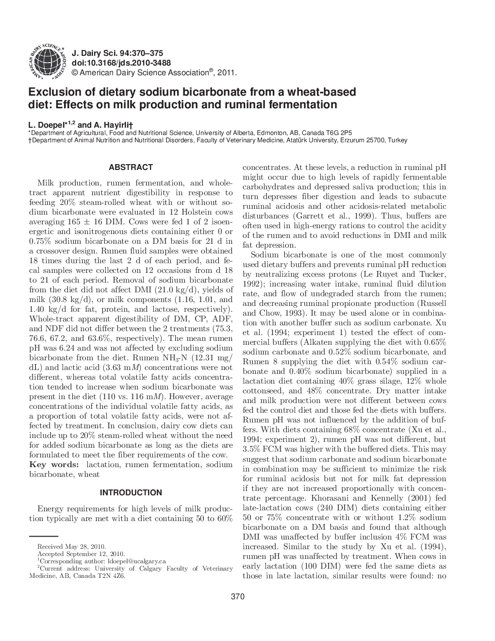 Exclusion of dietary sodium bicarbonate from a wheat-based diet: Effects on milk production and ruminal fermentation