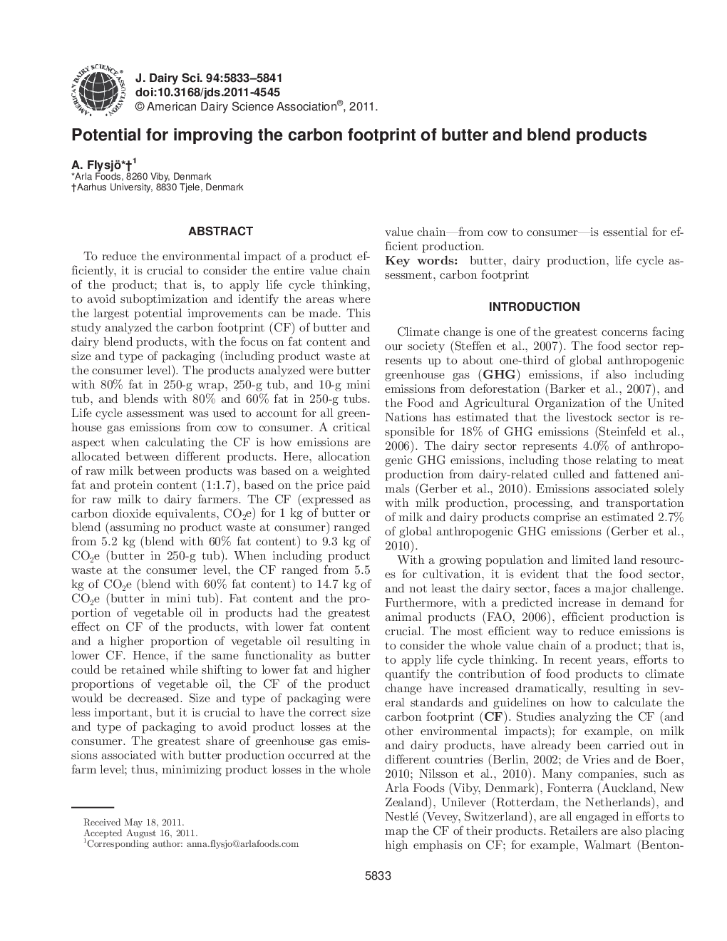 Potential for improving the carbon footprint of butter and blend products