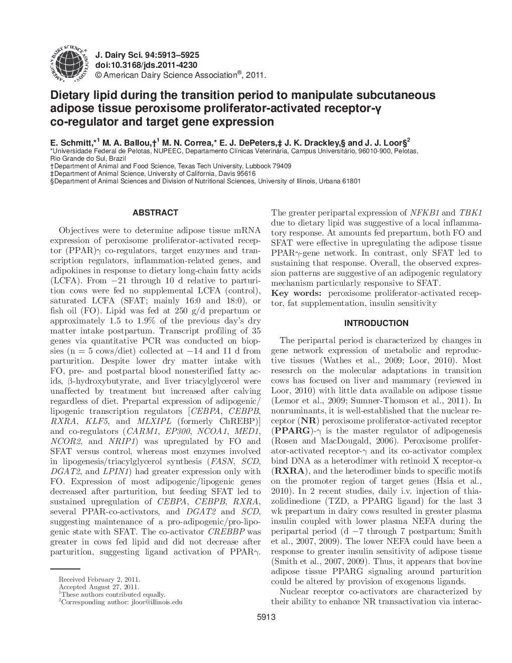 Dietary lipid during the transition period to manipulate subcutaneous adipose tissue peroxisome proliferator-activated receptor-Î³ co-regulator and target gene expression