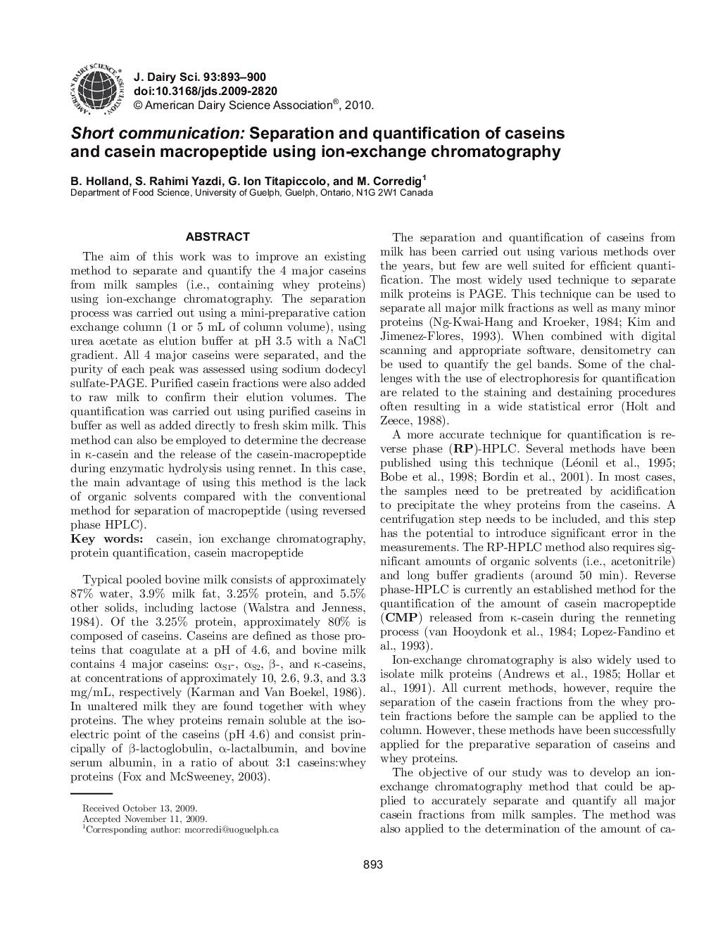 Short communication: Separation and quantification of caseins and casein macropeptide using ion-exchange chromatography