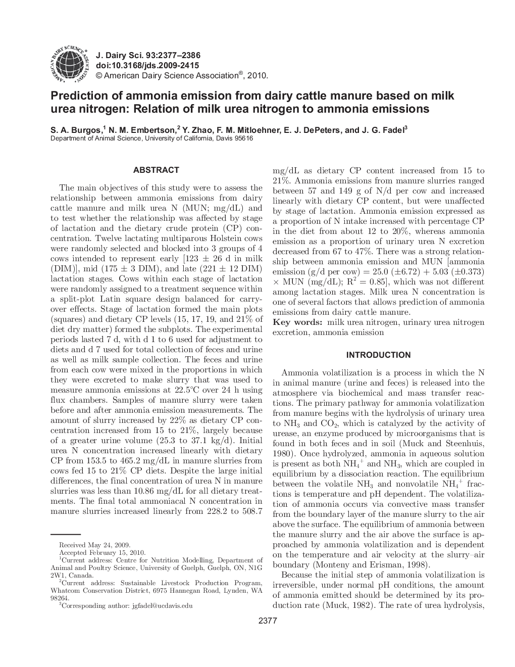 Prediction of ammonia emission from dairy cattle manure based on milk urea nitrogen: Relation of milk urea nitrogen to ammonia emissions