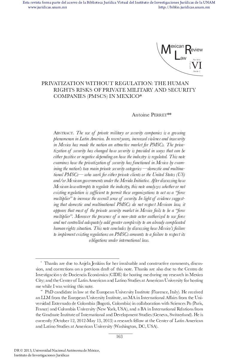 Privatization without regulation: The human rights risks of private military and security companies (PMSCS) in Mexico *