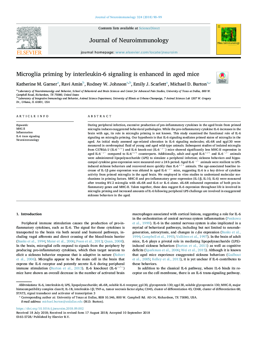 Microglia priming by interleukin-6 signaling is enhanced in aged mice