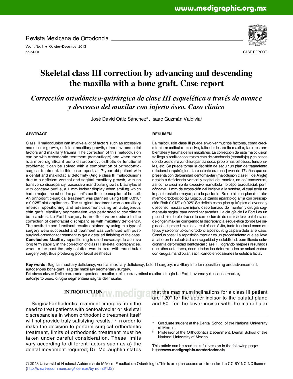 Skeletal class III correction by advancing and descending the maxilla with a bone graft. Case report