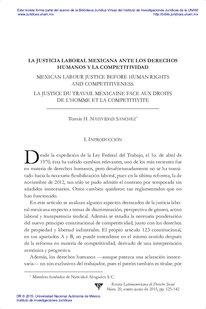 LA JUSTICIA LABORAL MEXICANA ANTE LOS DERECHOS HUMANOS Y LA COMPETITIVIDAD