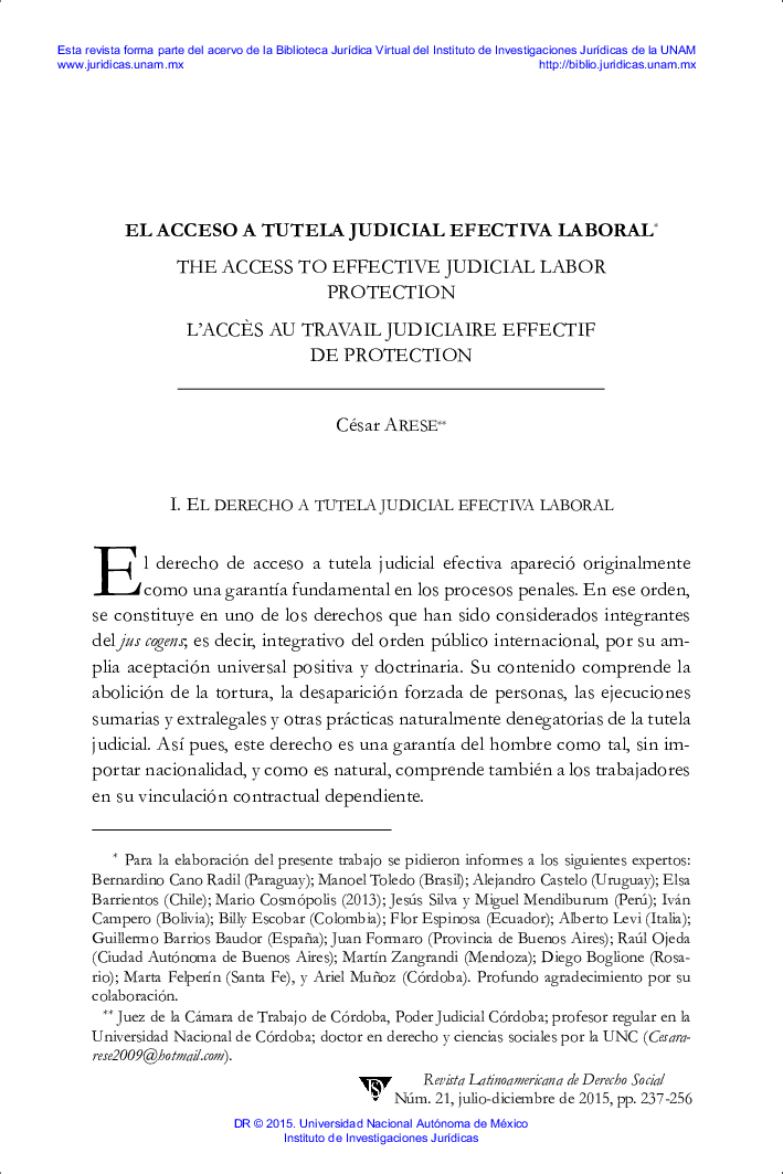 EL ACCESO A TUTELA JUDICIAL EFECTIVA LABORAL