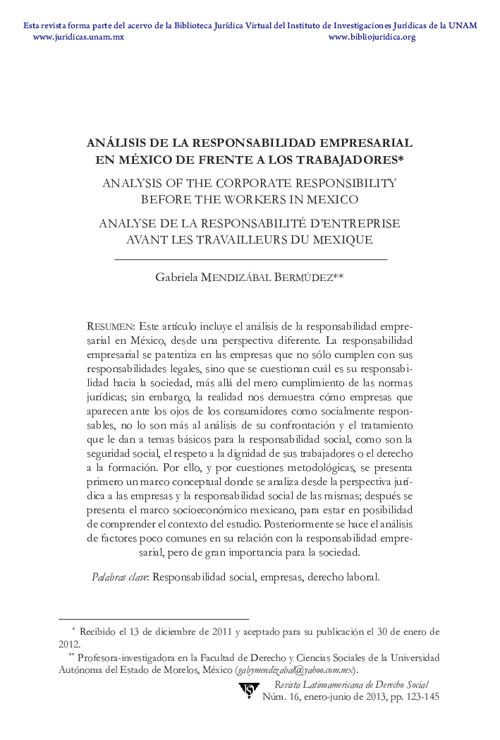 Análisis de la responsabilidad empresarial en México de frente a los trabajadores