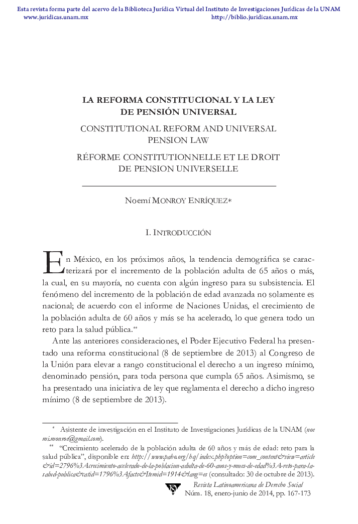 La reforma constitucional y la ley de pensión universal