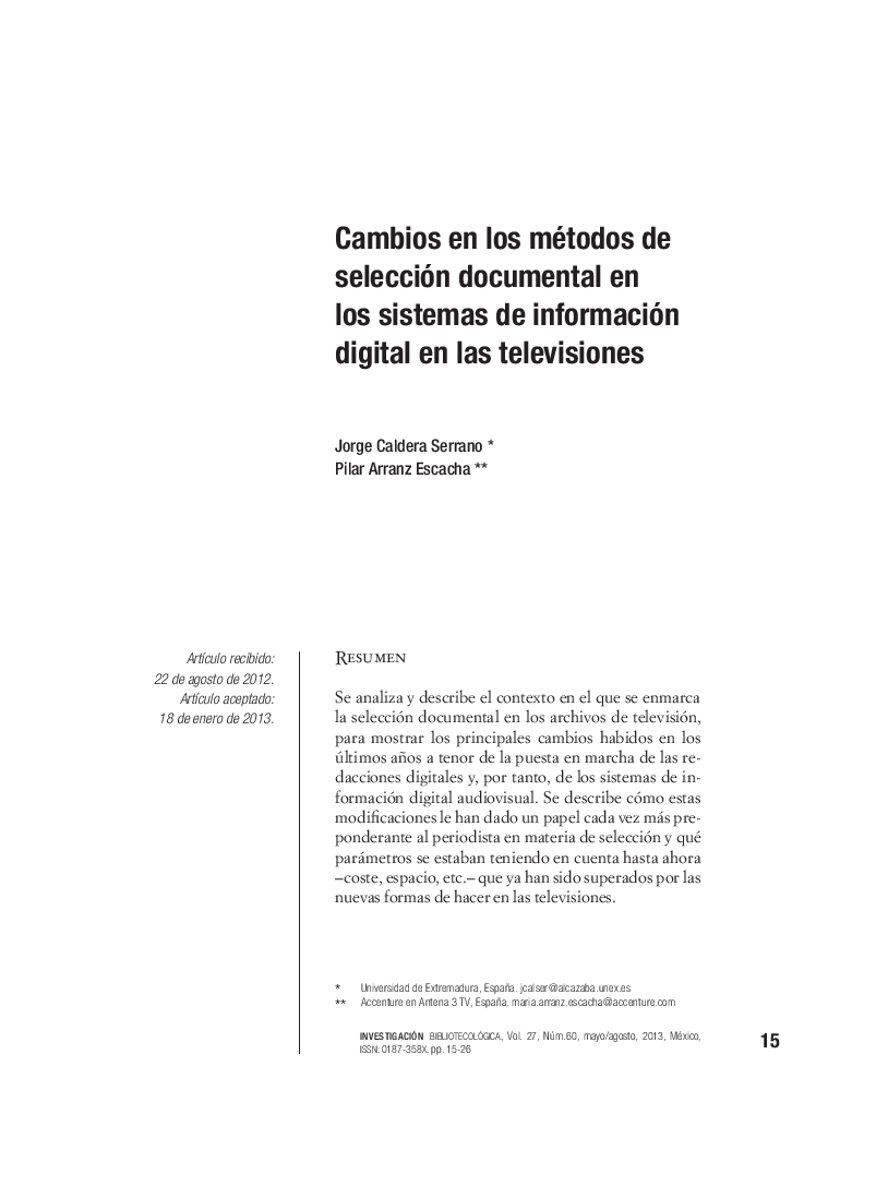 Cambios en los métodos de selección documental en los sistemas de información digital en las televisiones