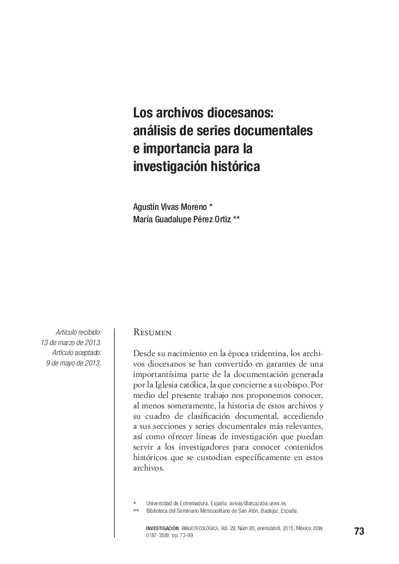 Los archivos diocesanos: análisis de series documentales e importancia para la investigación histórica